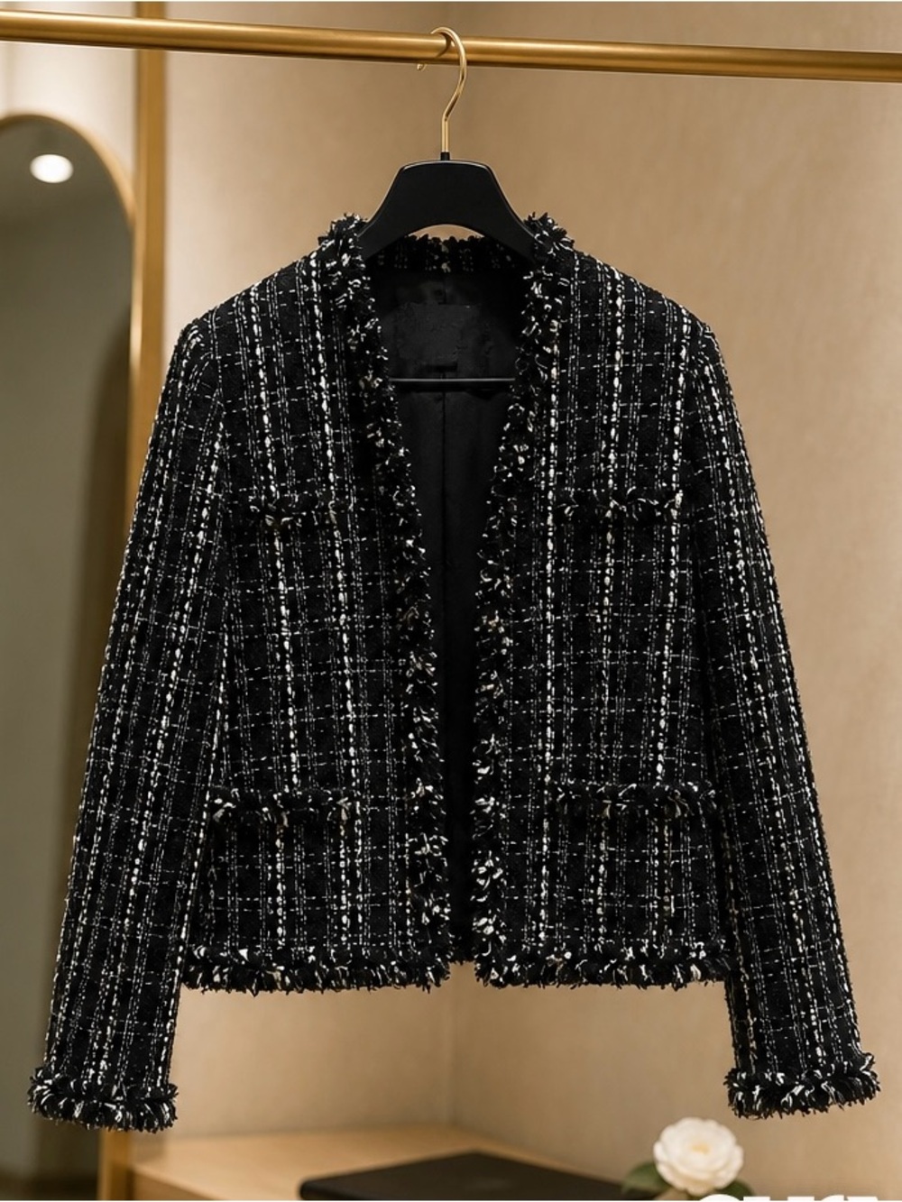 Rafaella Black and White Tweed Frayed-Edge Jacket Size 10P